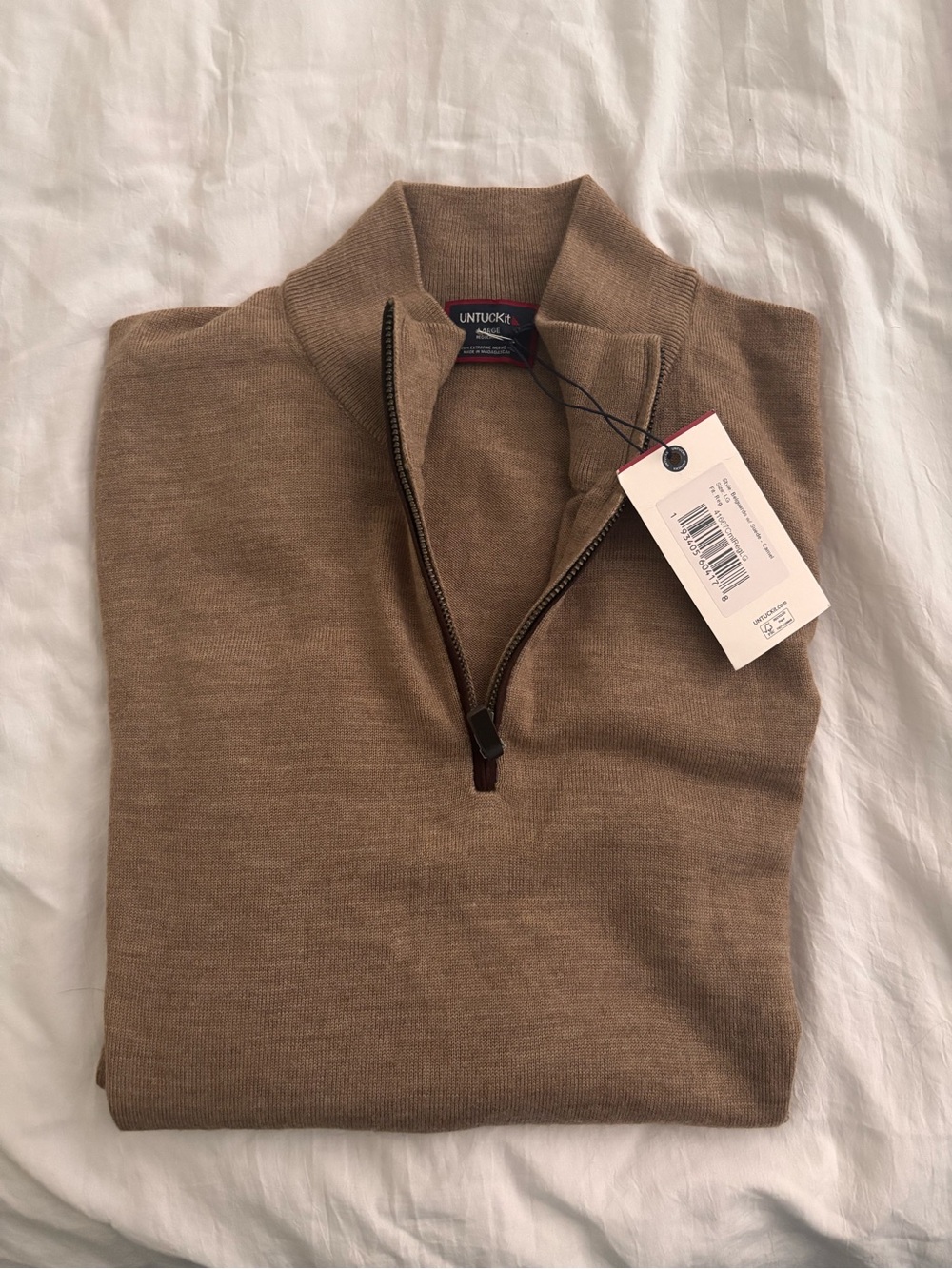 UNTUCKit Men's Zip-Neck Sweater in Tan